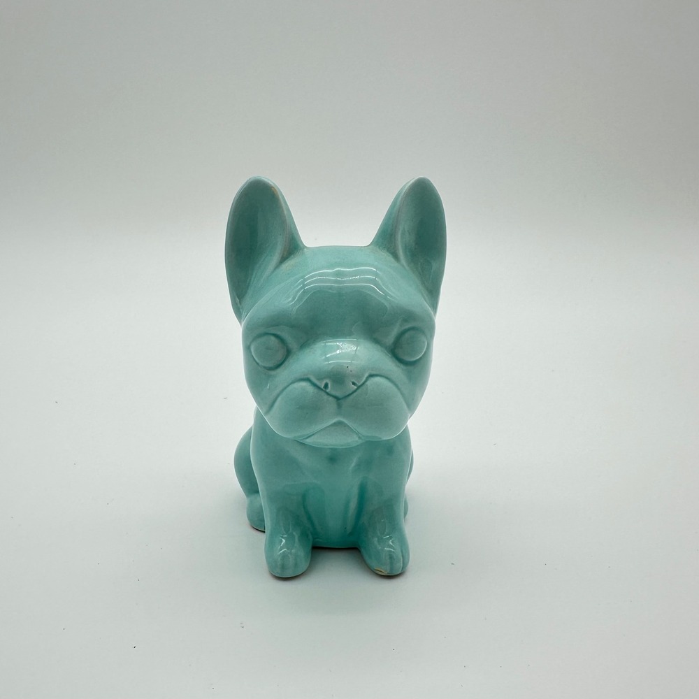 Unbranded Ceramic French Bulldog Piggy Bank 5" Turquoise Blue Frenchie Figurine